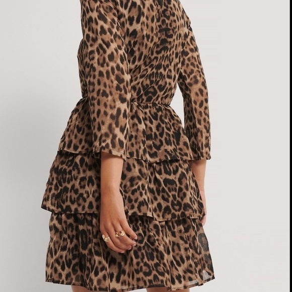 Anne Fernandes- Brown and Black Leopard Print Quarter Sleeve Ruffle Mini Dress - Picture 2 of 6
